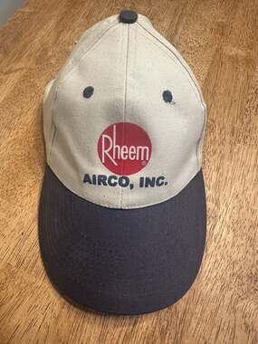 Vintage Rheem Airco, Inc. HVAC Promotional Hat Two-Tone Khaki and Navy Blue
